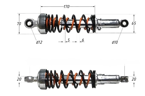 Амортизатор задний /D-12mm,d-10mm,L-330mm/две пружины/